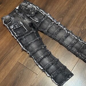 Kid’s Black Distressed Patchwork Jeans